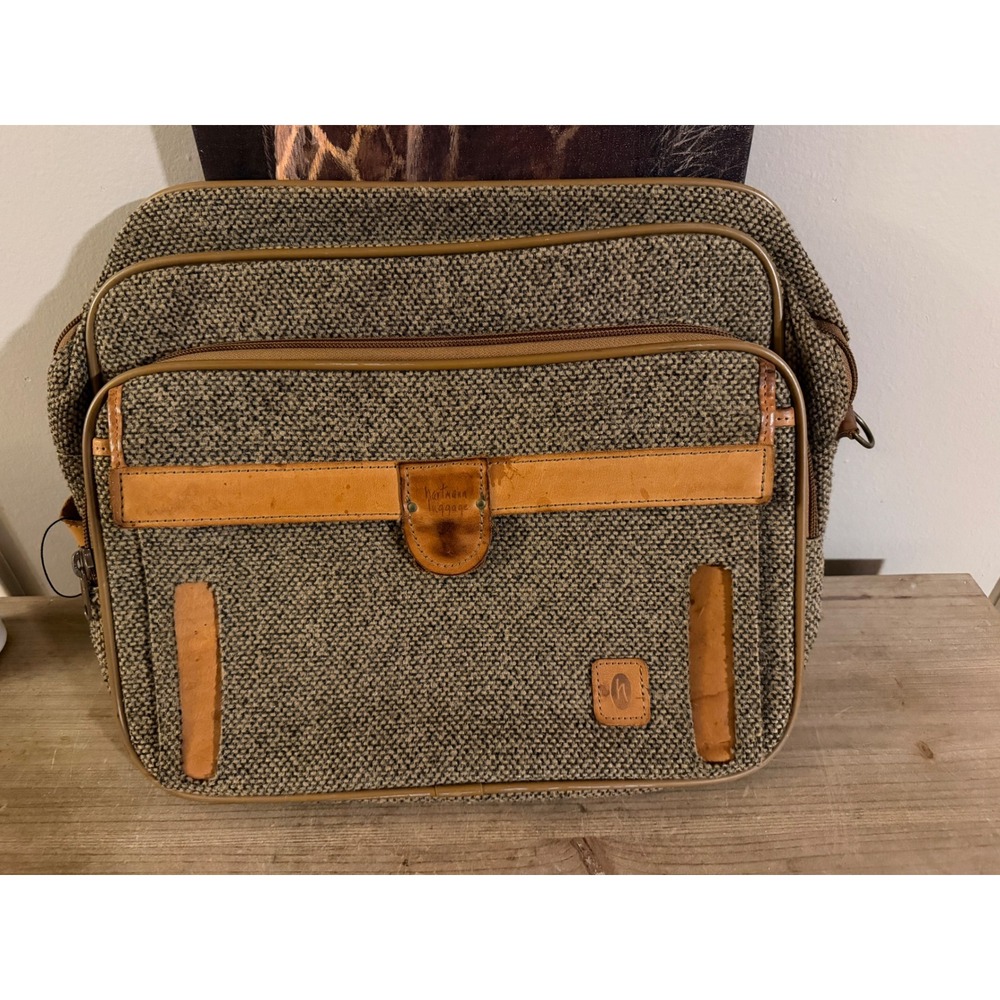 Hartmann Luggage Vintage Tweed Leather Trim Shoulder Bag Tan Brown Carry On‎
